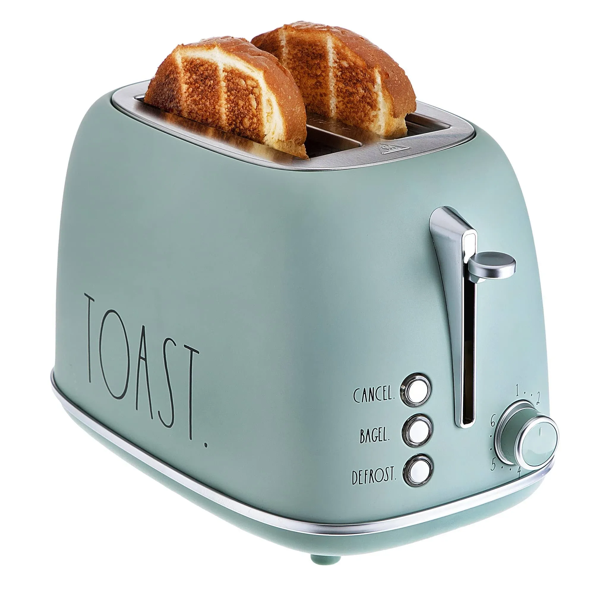 Rae Dunn Retro Rounded Bread Toaster, 2 Slice Stainless Steel Toaster with Remov