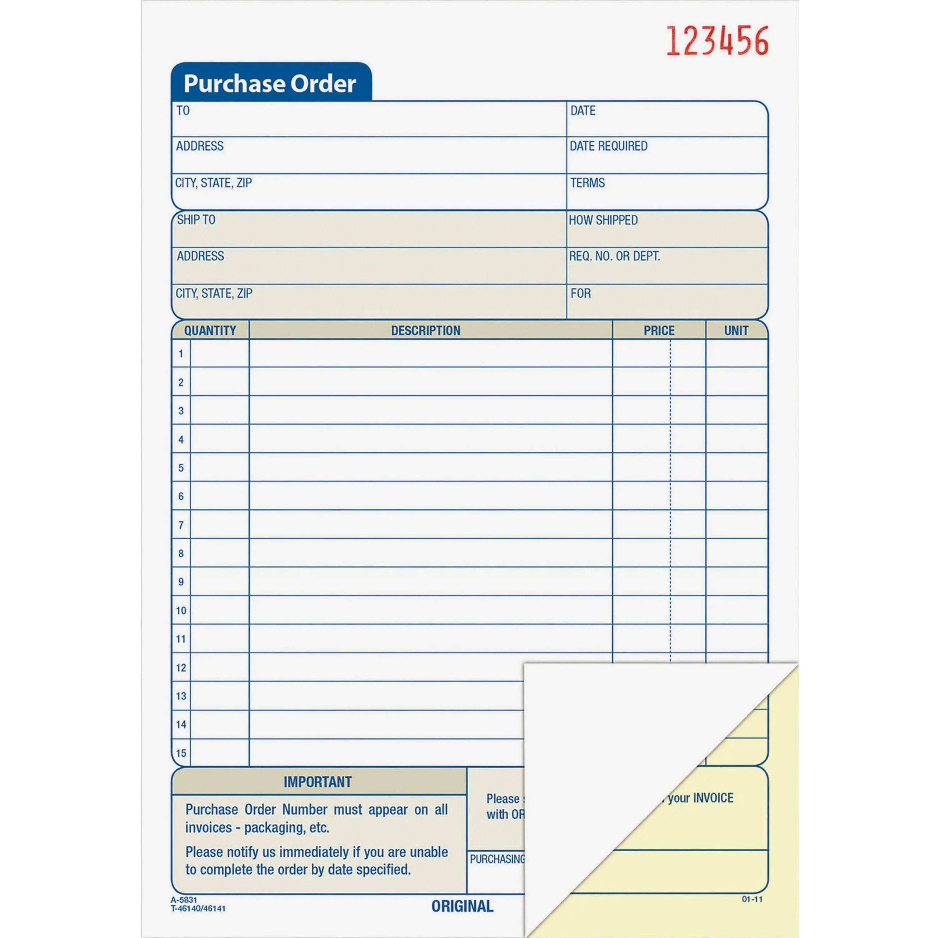 Adams Carbonless Purchase Order