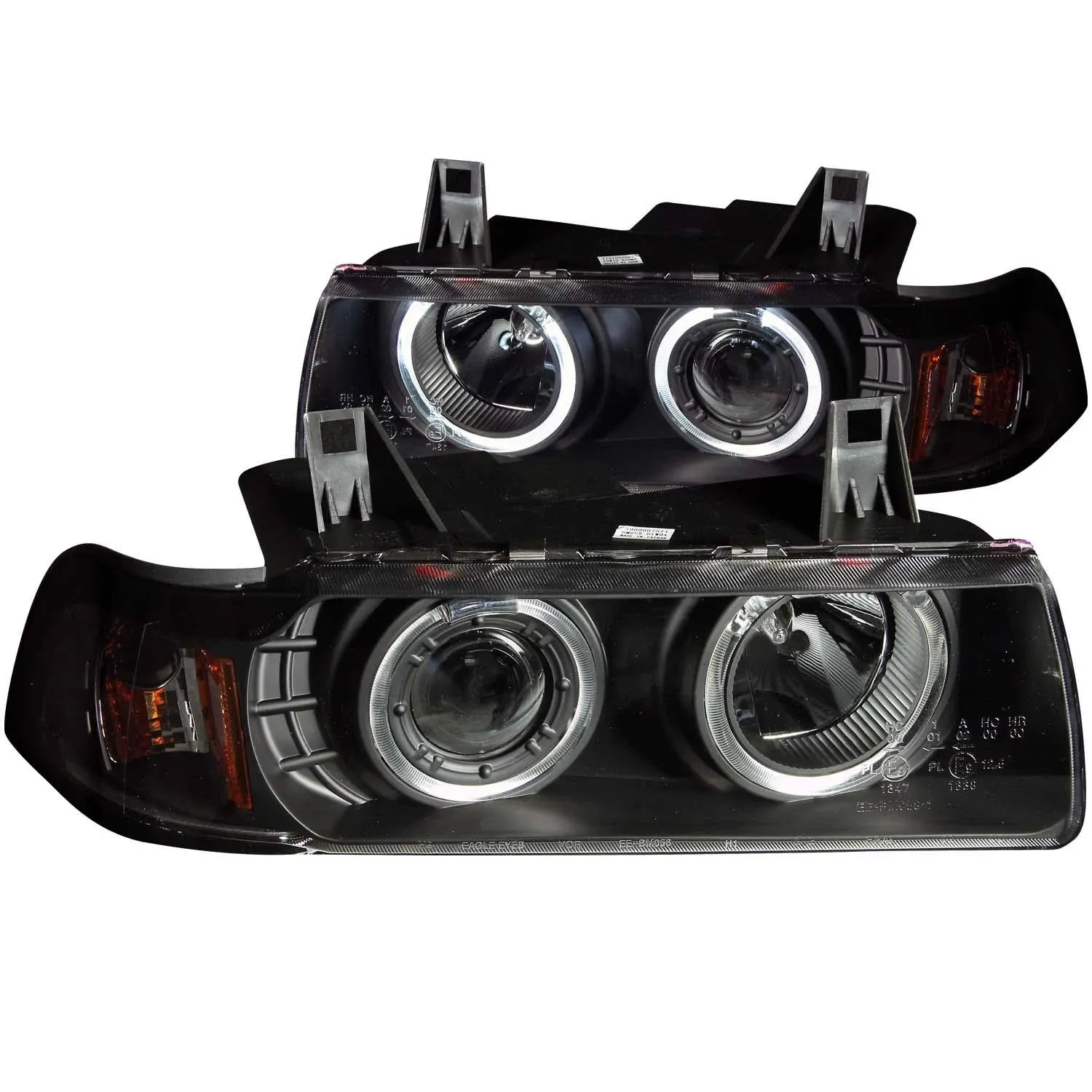 AnzoUSA 121325 Black Clear/Amber G2 Projector Halo Headlight for BMW 3 Series/E36 - (Sold in Pairs)