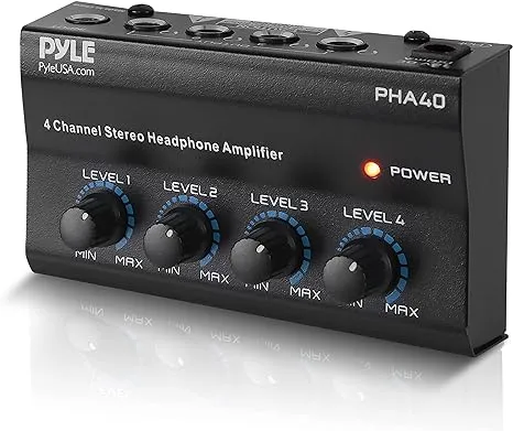 Pyle PHA40 Amplificador de auriculares estéreo portátil de 4 canales