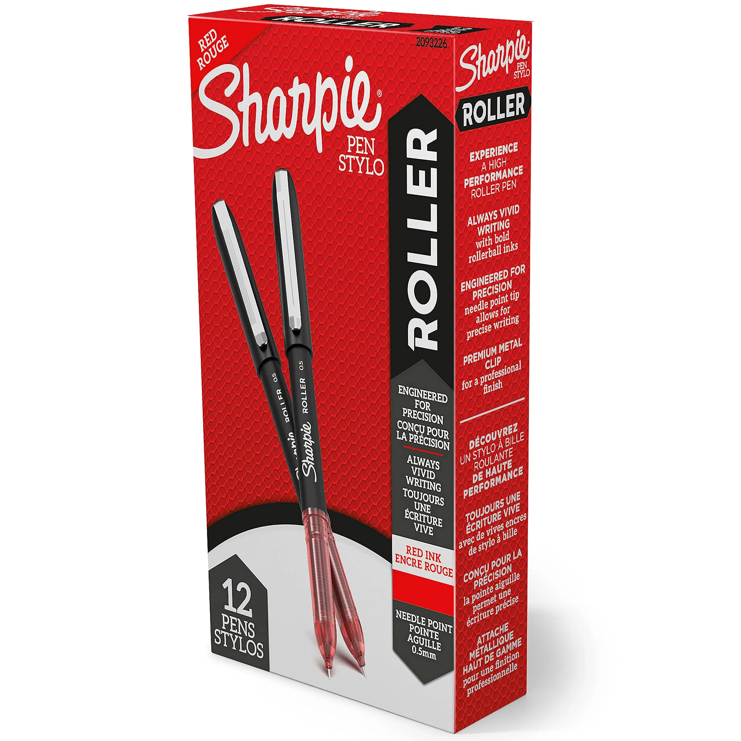 SHARPIE Rollerball Pen, Needle Point (0.5mm) Precision Pen, Red Ink, 12 Count