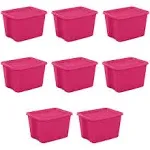 TamsOi 18 Gallon Tote Box Plastic, Fuchsia Burst, Set of 8