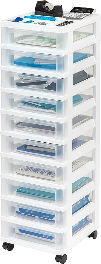 Iris USA 10-Drawer Plastic Storage Rolling Cart, White