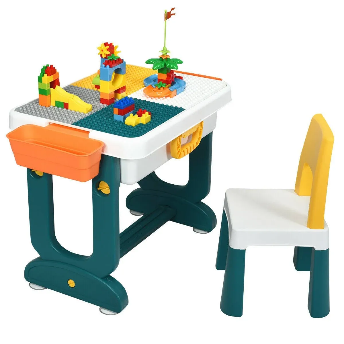 5 in 1 Kids Activity Table Set w/ Chair Toddler Luggage Building Block Table