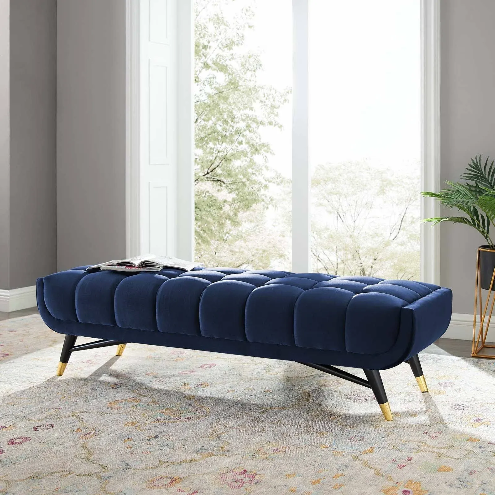 Modway Adept 60" Performance Velvet Bench EEI-4241-MID In Midnight Blue