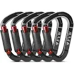 FVW Auto Locking Rock Climbing Carabiner Clips,Professional 25KN (5620 lbs) Heavy Duty Caribeaners for Rappelling Swing Rescue & Gym etc, Large D-Shaped Carabiners, (Black) 5 PackFVW Auto Locking Rock Climbing Carabiner Clips,Professional 25KN (5620 lbs)