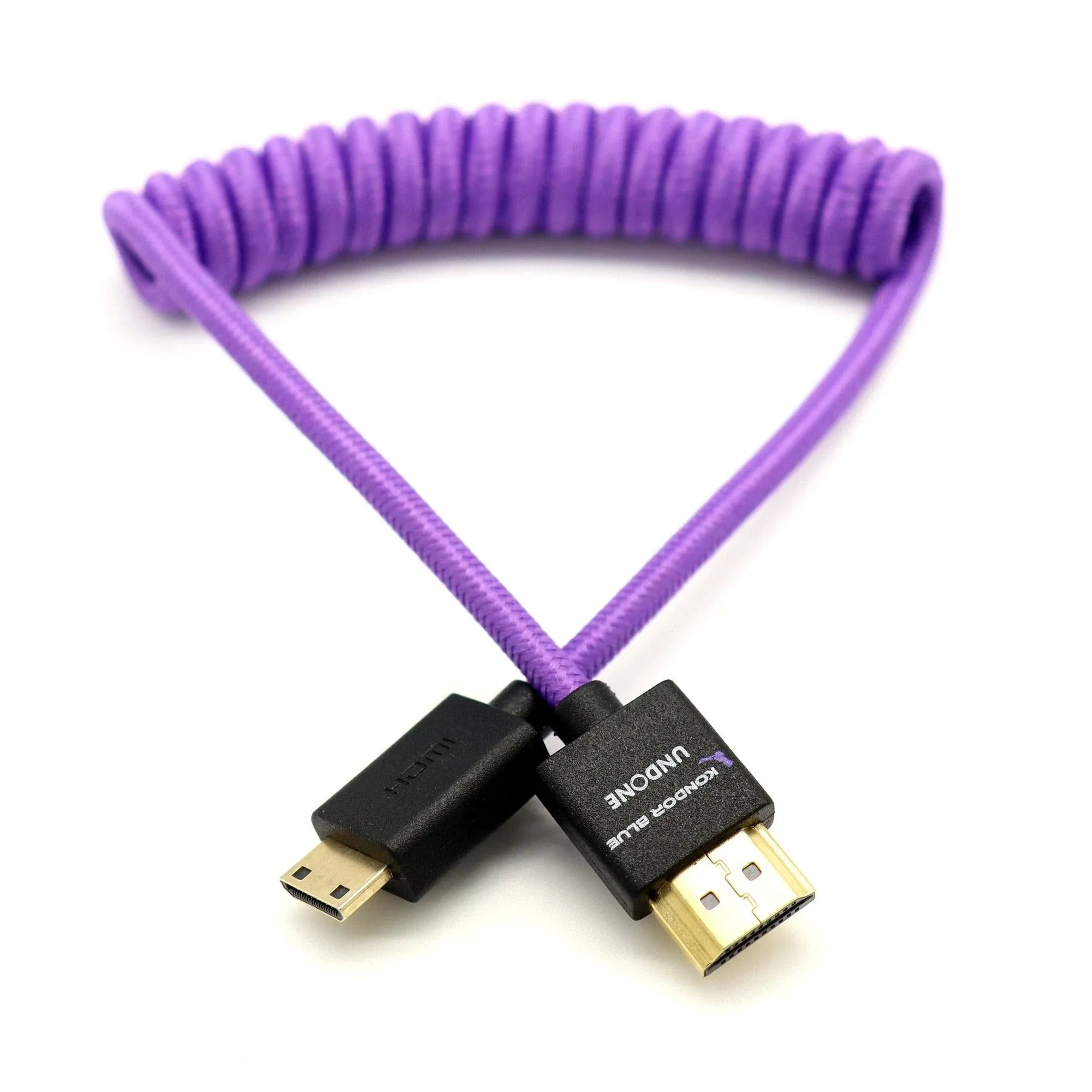 Kondor Blue Gerald Undone Mini HDMI to Full HDMI Cable 12 inch-24 inch Coiled (Purple)