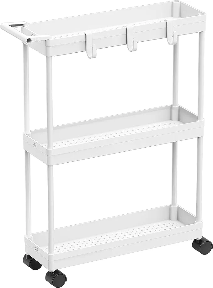 SimpleHouseware Kitchen Cart Storage 3-Tier Slim/Super Narrow Shelves with Handle, 26.5'' Height/5.5'' Width for Narrow Place, White