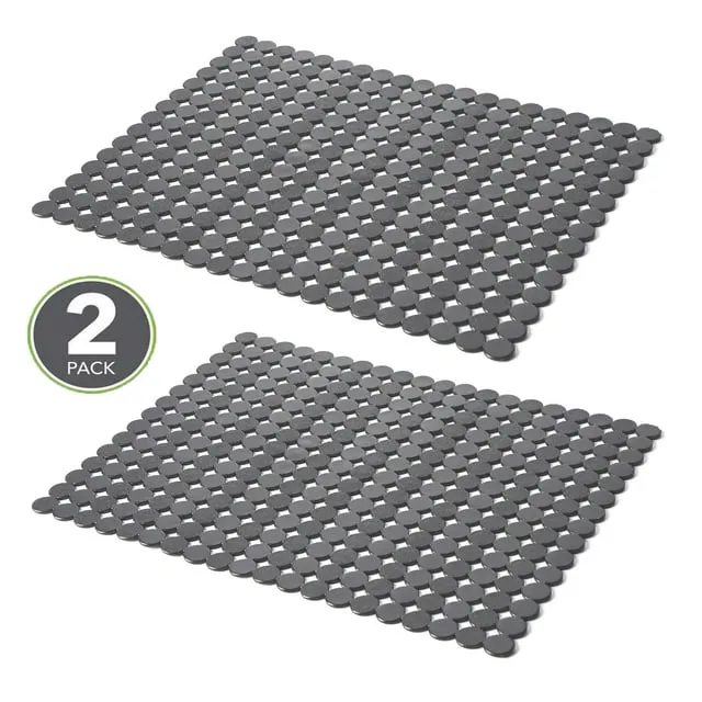 2 Pack Kitchen Sink Mat for Stainless Steel/Ceramic Sinks, PVC Protectors for Bottom of Kitchen Sink, Adjustable, Fast Draining, Dots Design Mats, 11.8x15.7 (Black Translucent)