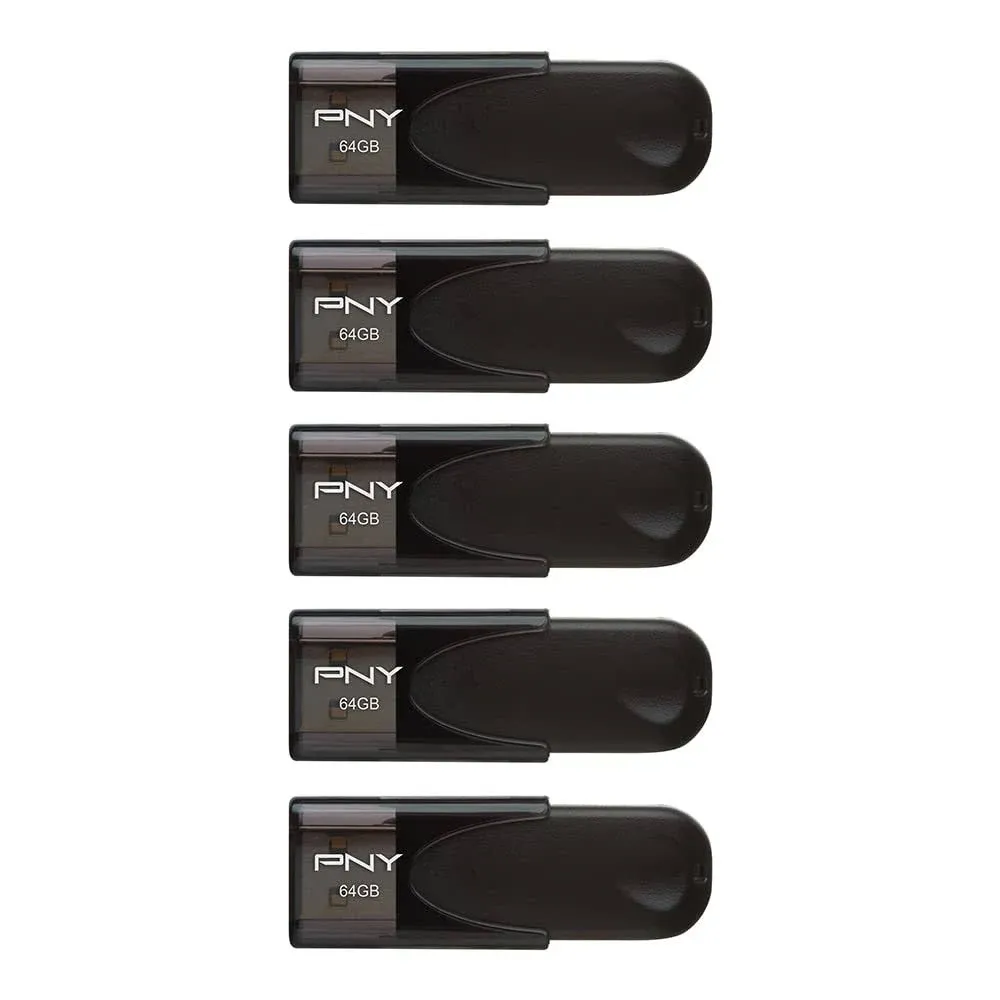 PNY 64GB Attaché 4 USB 2.0 Flash Drive 5-Pack, Black