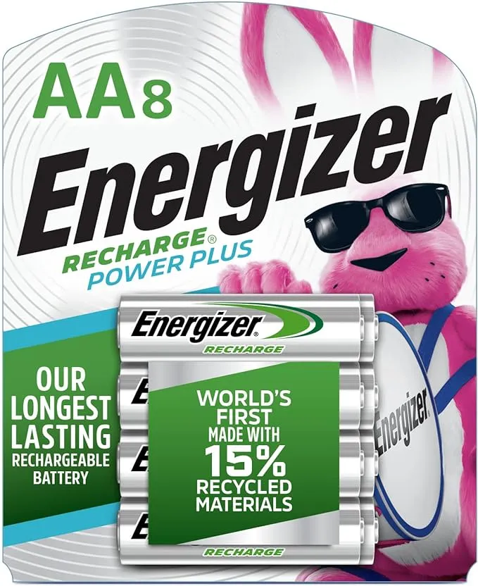 Energizer Rechargeable AA Batteries, Recharge Power Plus Double A Battery Pre-Charged, 8 Count