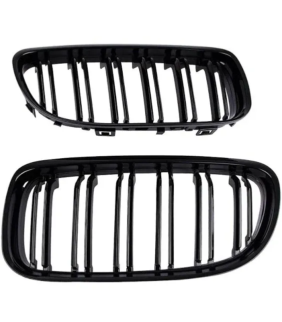 E90 Front Grille, Gloss Black Double Line Kidney Grill Compatible 2005-2008 (E6M