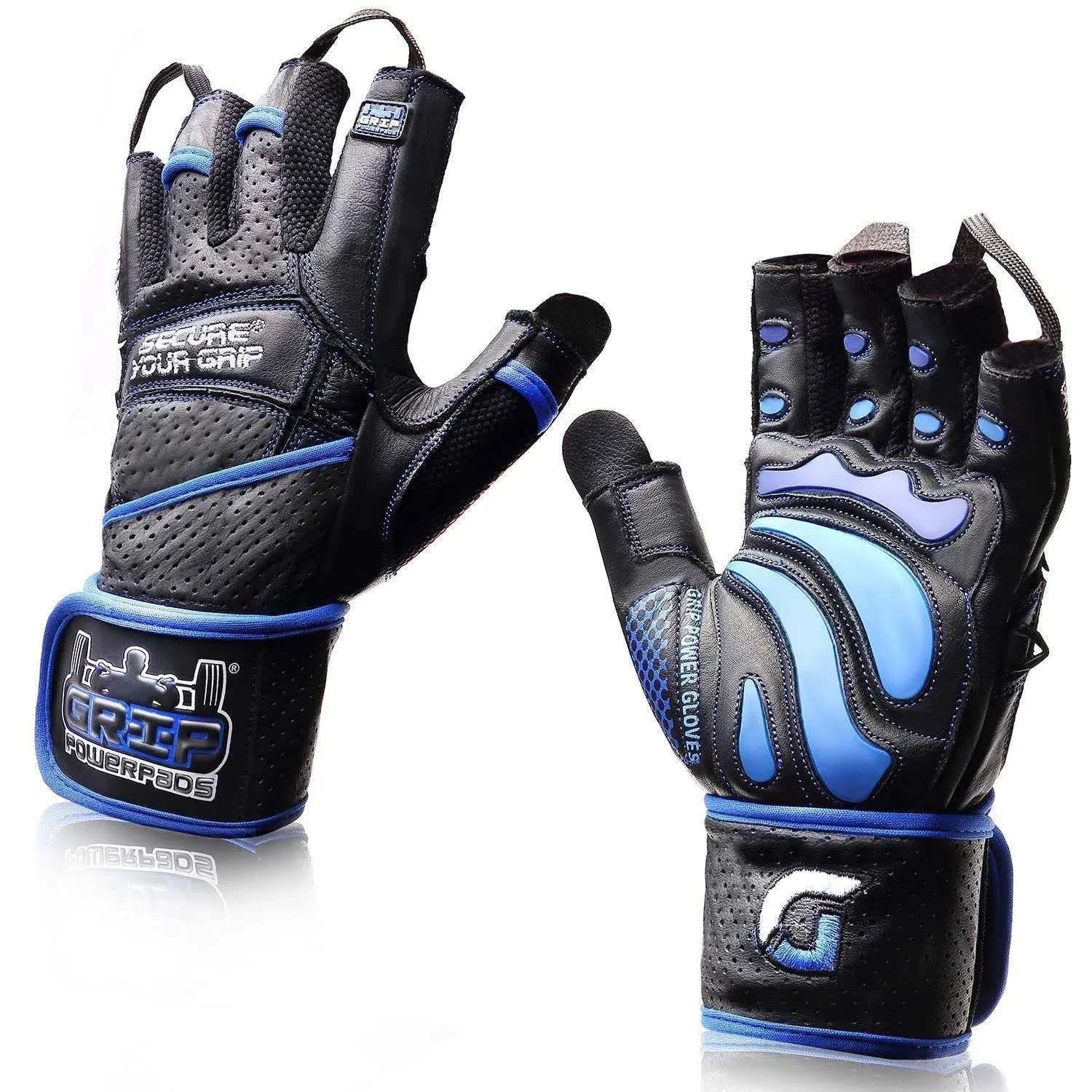 Grip Power Pads Elite Leather Gym Gloves with Built in 2" Wide Wrist