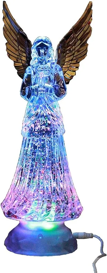 Dalax- Angel LED Lighted Sparkling Color Changing Snow Globe Water Lamp with 6 Hour Timer, 12'' Prayer Angel Swirling Glitter Golden Wings Statue Home Decor Figurine, Christmas Ornaments Decorations