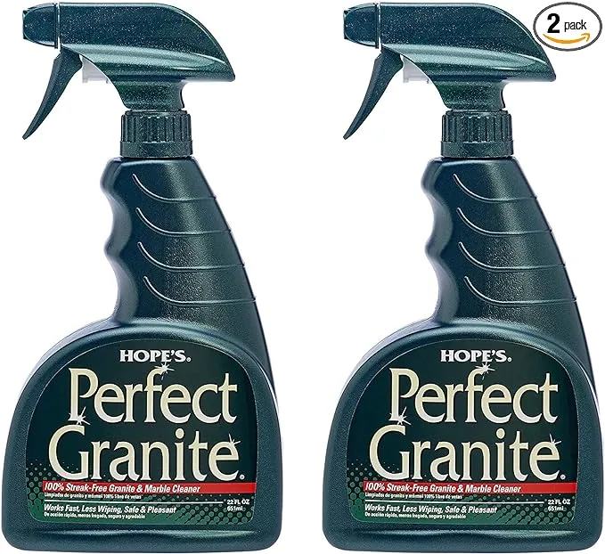 HOPE'S Perfect Granite & Marble Countertop Cleaner, Stain Remover and Polish, Streak-Free, Ammonia-Free, 22 Ounce, Pack of 2