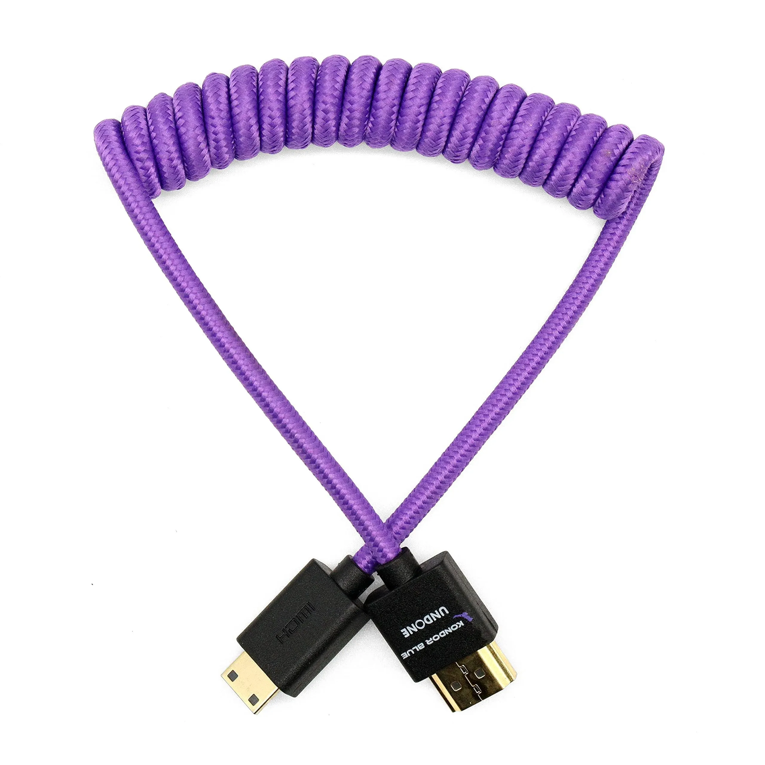 KONDOR BLUE x Gerald Undone | Mini HDMI to Full HDMI Cable 12" -24" Braided Coiled | 4K 60Hz, 18Gbps, HDR, 3D Video & Nylon Braided with Reinforced connectors | Purple