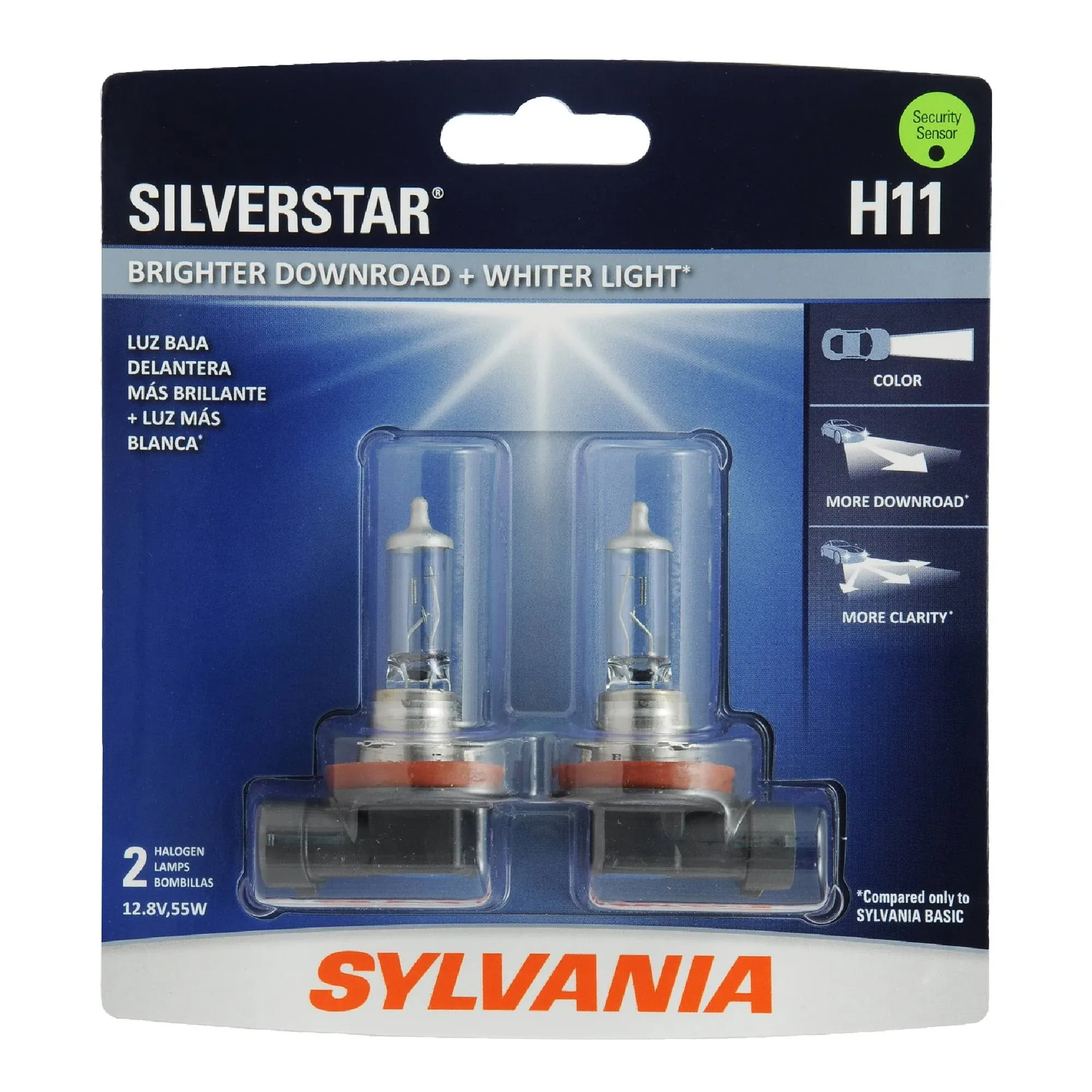 Sylvania H11 SilverStar High Performance Halogen Headlight Bulb, (Pack of 2)