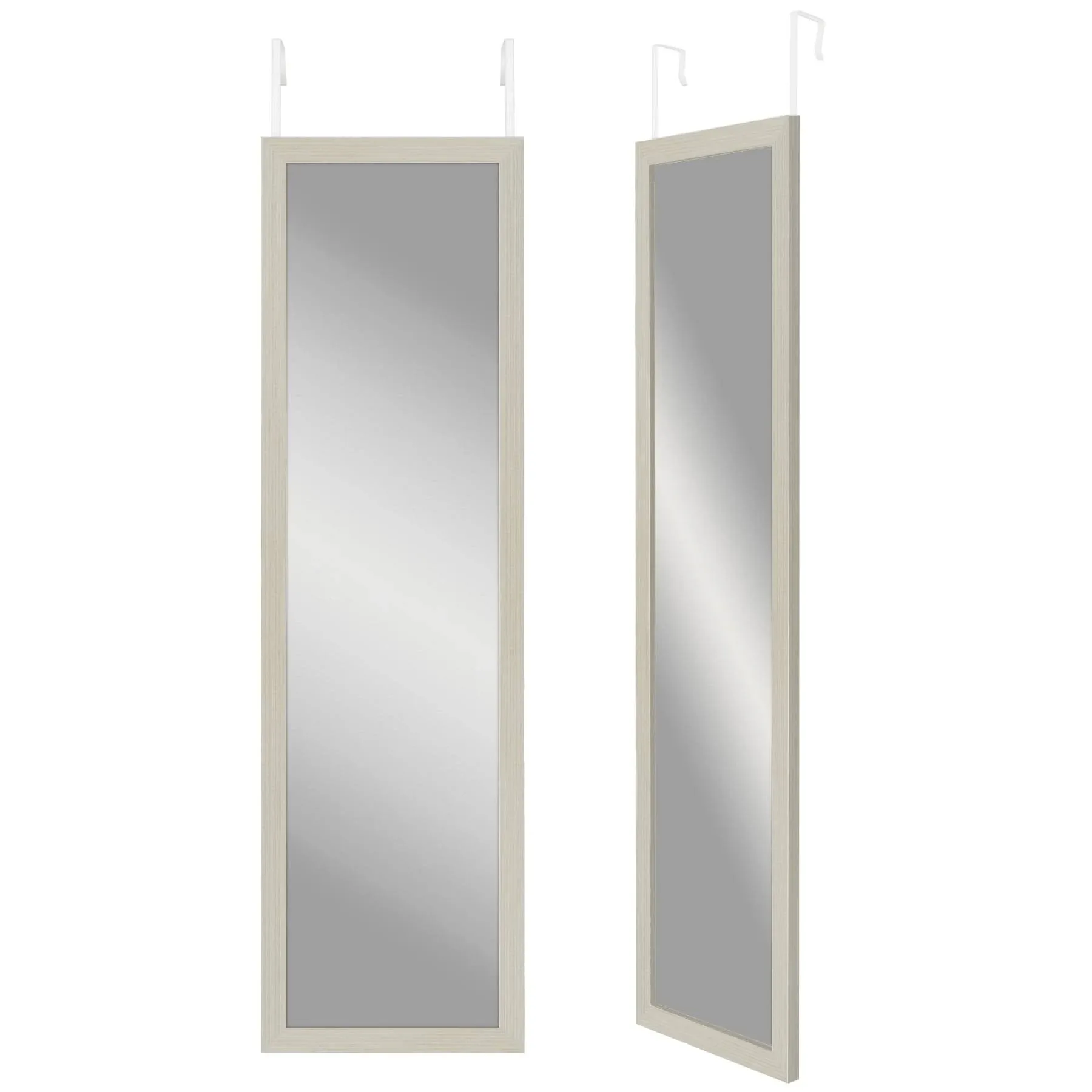 Stylish 15x51 Over the Door Mirror with Light Wood Frame - Perfect for Any Room