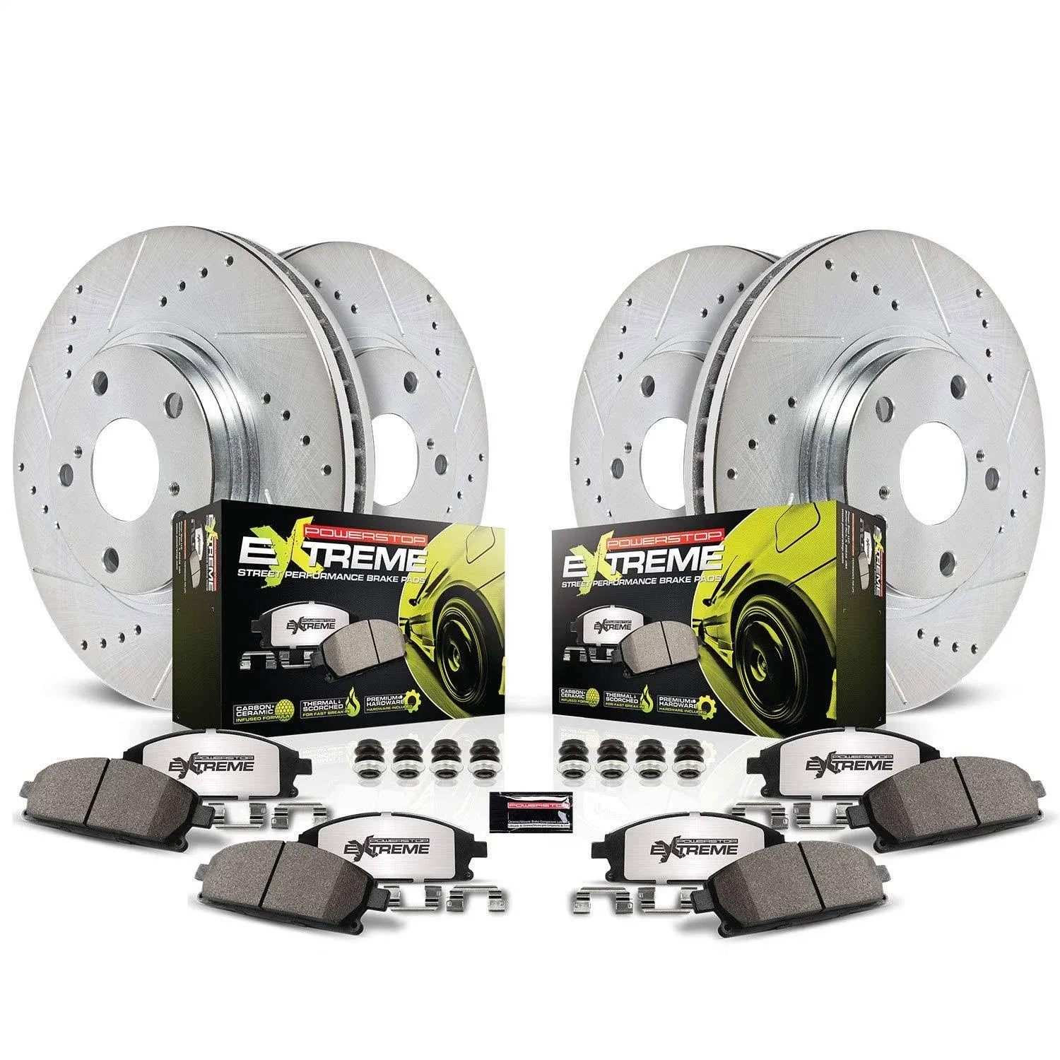 Power Stop K2767-26 Front and Rear Z26 Carbon Fiber Brake Pads with Drilled & Slotted Brake Rotors Kit For INFINITI FX35, INFINITI FX45, Nissan Murano, Nissan Murano [Model Specific]