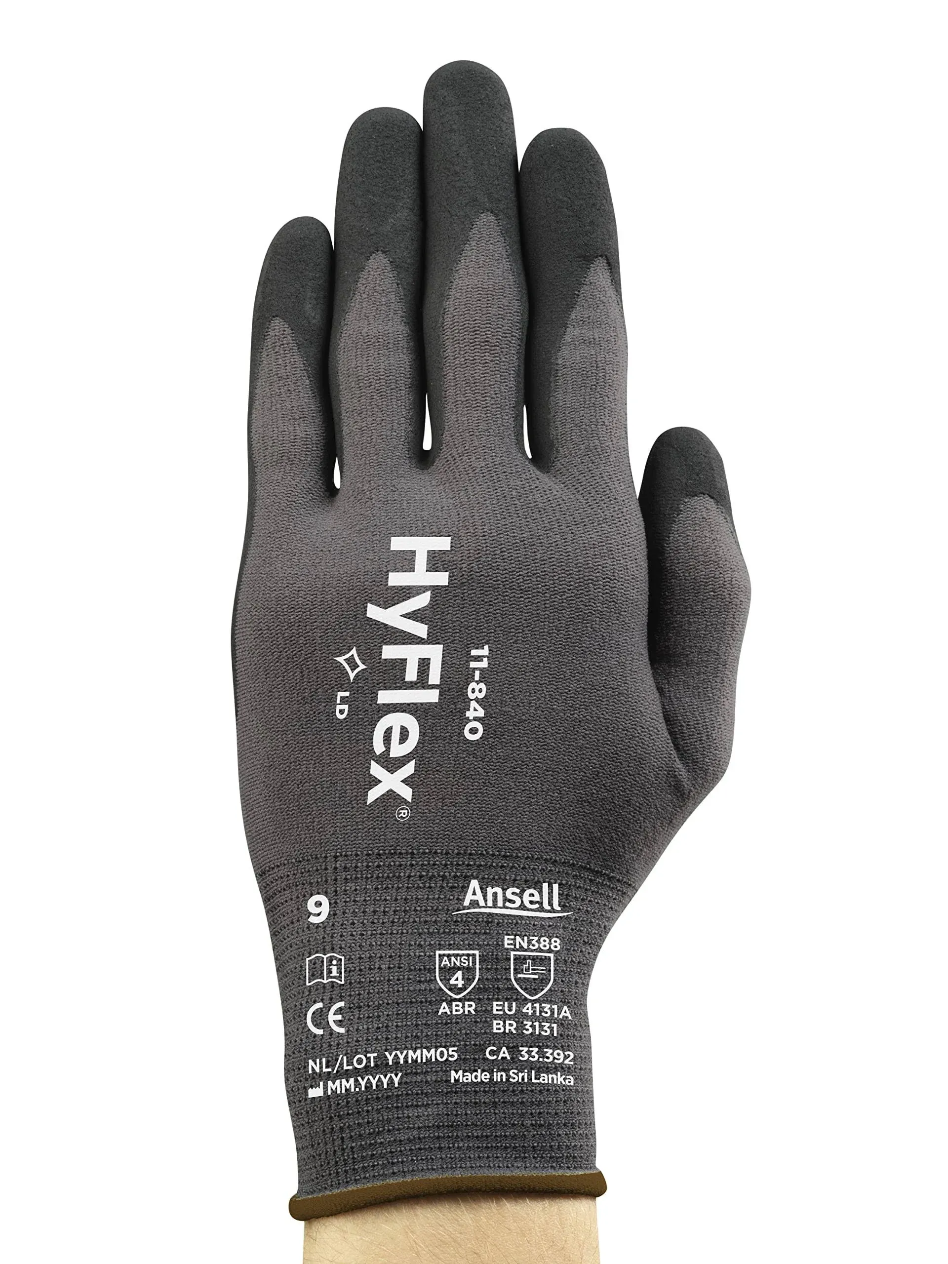 HyFlex 11-840 Ergonomic Abrasion-Resistant Nylon Spandex Nitrile Coated ...