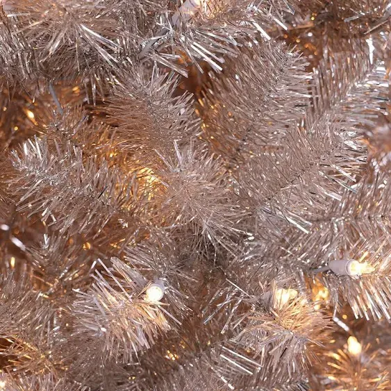 Puleo International 6.5-ft. Pre-Lit Rose Gold Tinsel Artificial Christmas Tree