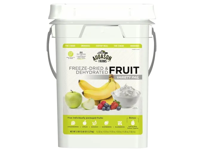 Augason Farms Dehydrated and Freeze-Dried Fruit Variety Pail, 25-Year Shelf Life, Emergency Food Supply, Camping Food