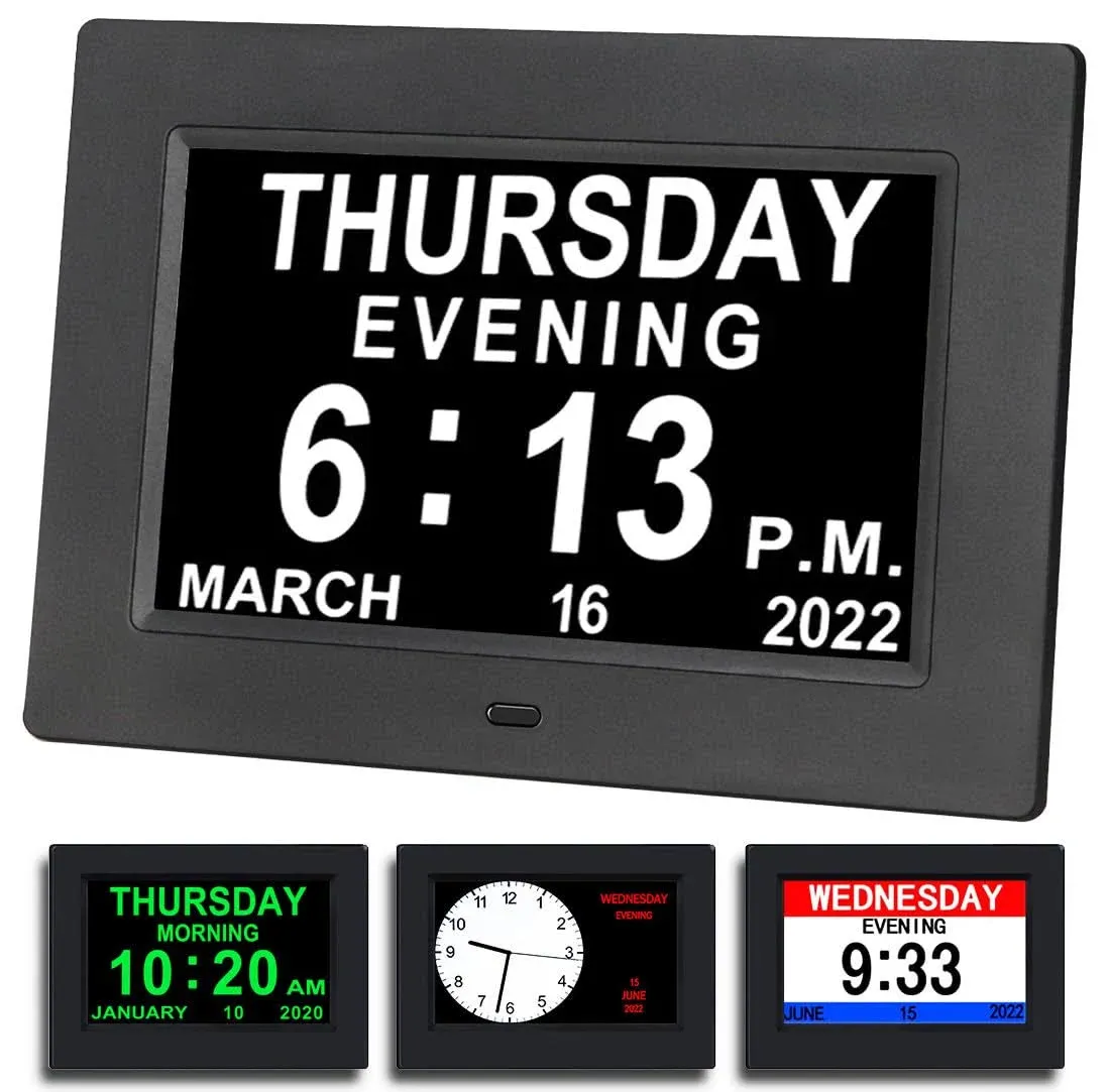 Alarm Clock with Day and Date for Elderly 3Displays 7Inch Digital Calendar Day C