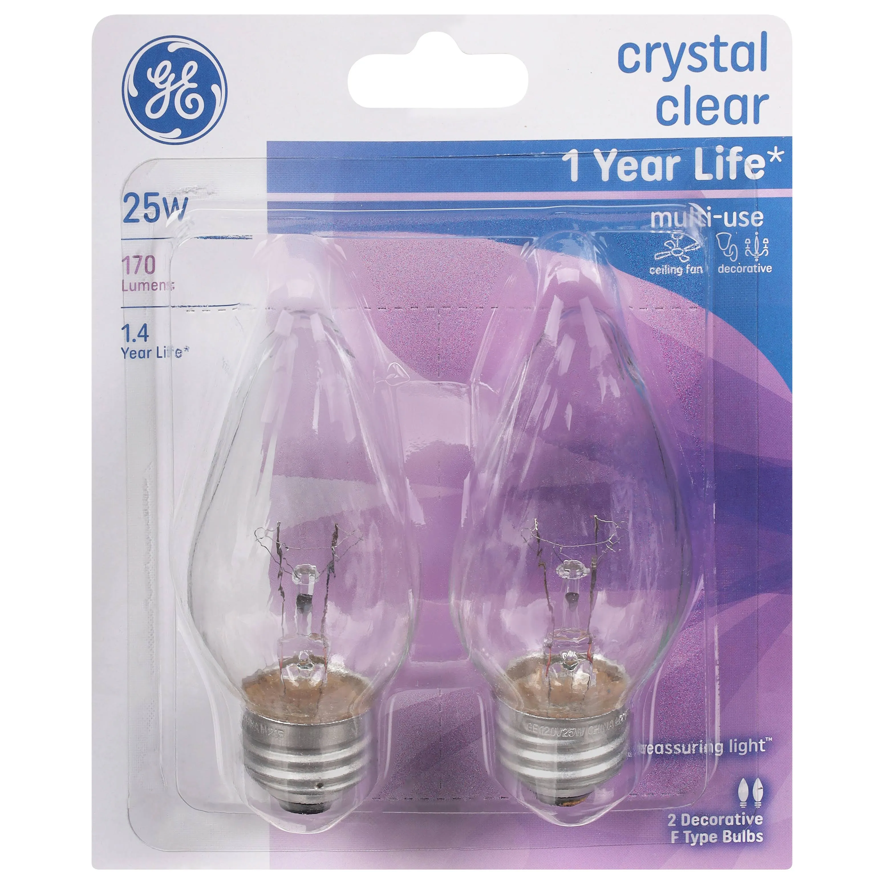 GE Lighting 75337 25 Watt Clear Flame Decorative Light Bulbs 2 Pack