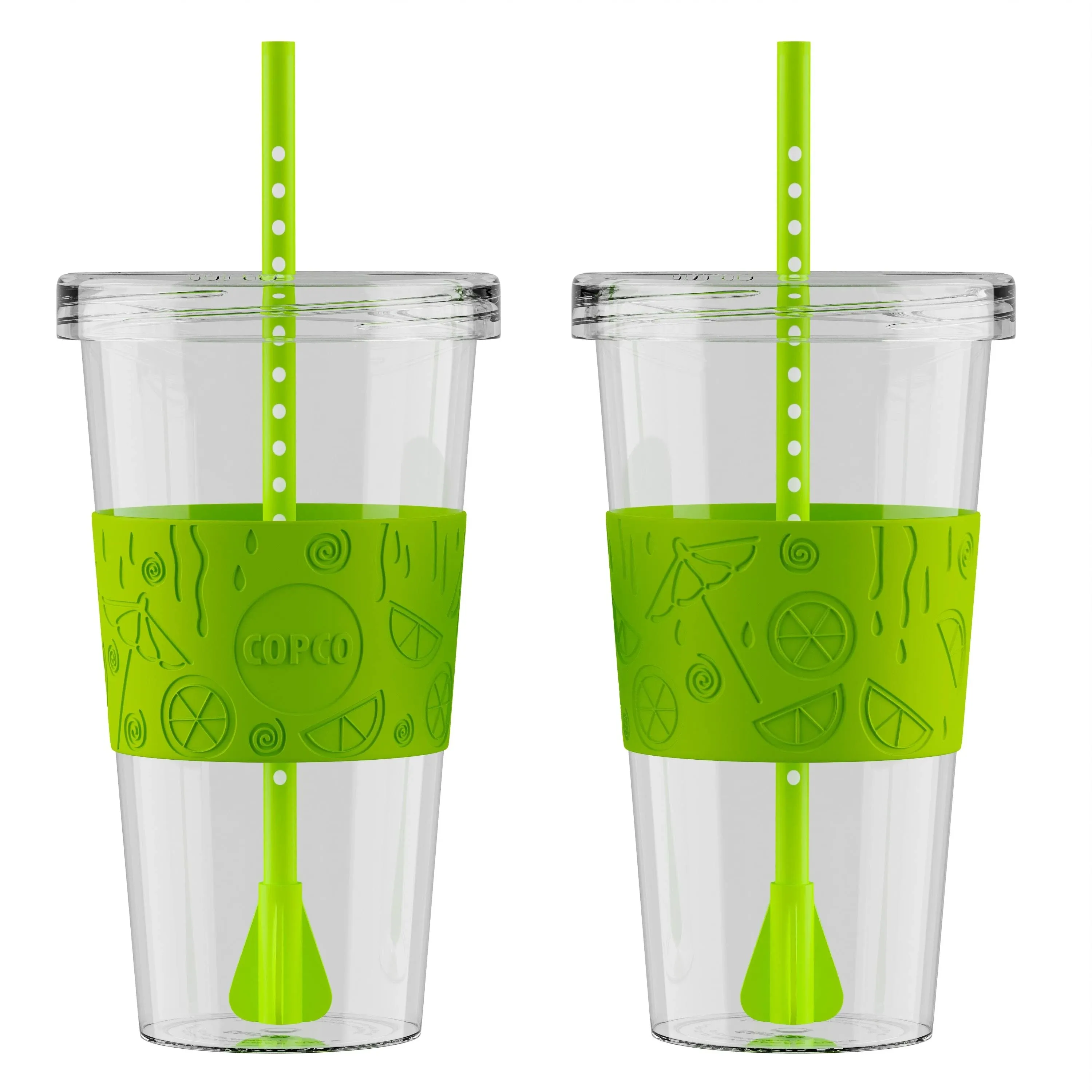 Copco Sierra 24 oz Travel Tumbler with Removable Straw (Set of 2) - BPA-Free Tritan, Spill-Resistant Lid, Leak-Proof - Reusable Insulated Cup, Fits Most Cup Holders, Dishwasher Safe (Lime Green)