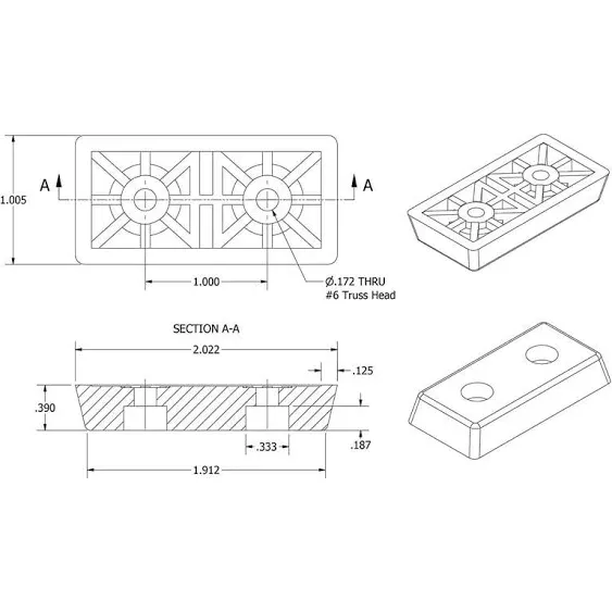 4 Medium Rectangle Rectangular Rubber Feet Bumpers - .390 H X 2.022 L X 1.005 W - Made in USA - for Furniture, Sofas, Desks, Chairs, Tables, etc