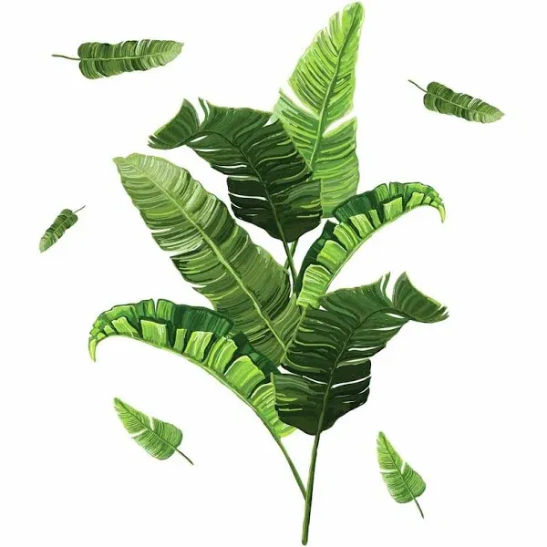 RMK4017GM Banana Leaf Peel and Stick Giant Wall Decals , Green