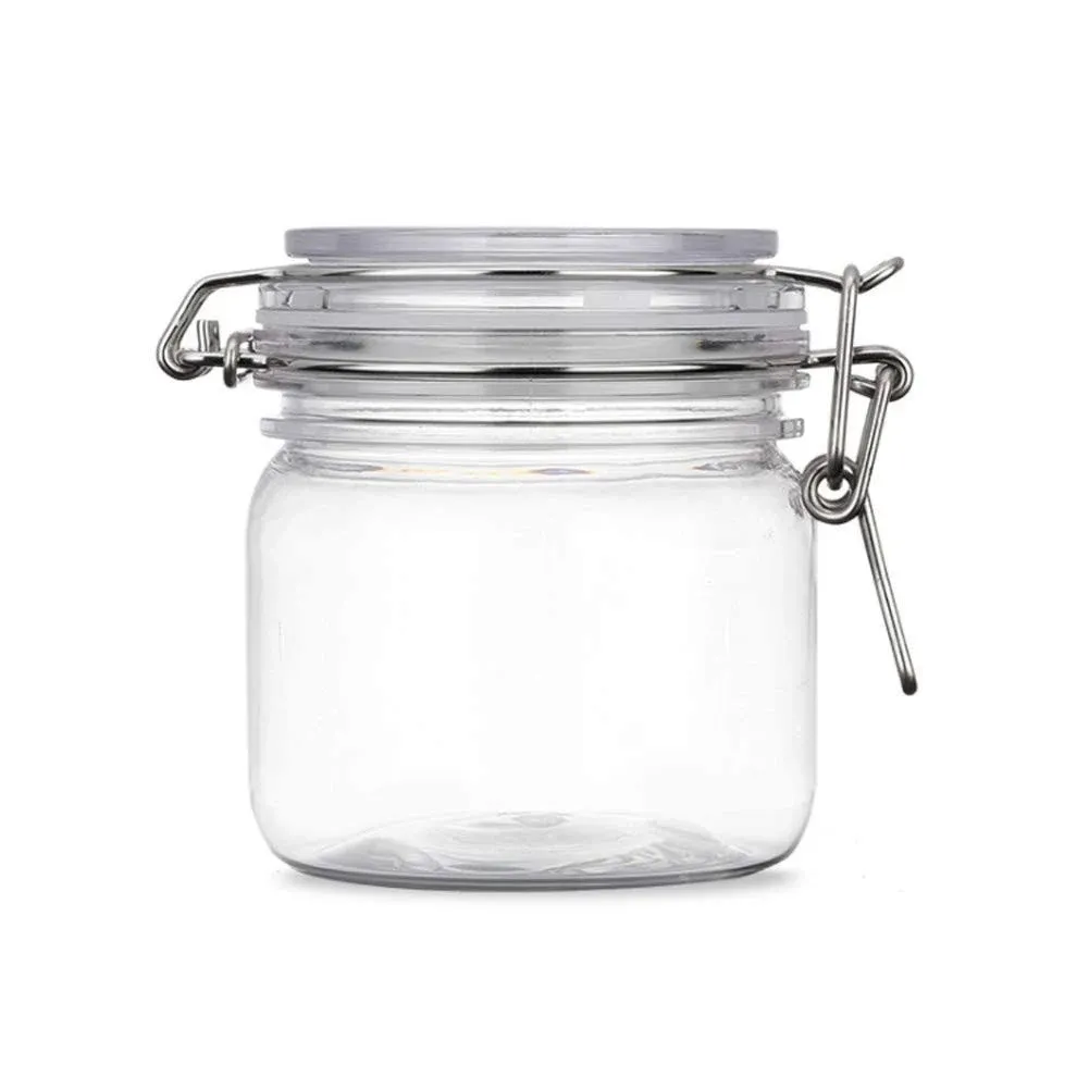 2Pcs 10 Oz/300ml Clear Round Plastic Home Kitchen Storage Sealed Jar Bottles 