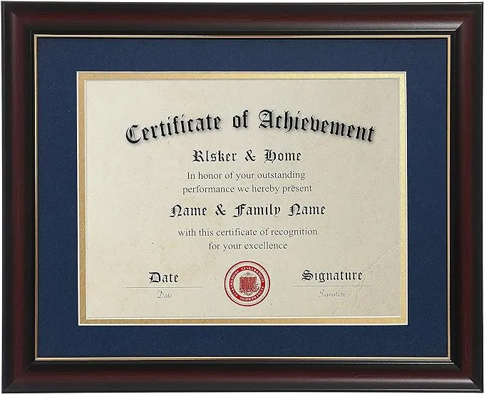 ELSKER&HOME 8.5x11 Diploma Frames with Mat,Classic Cherry Wood,8.5x11 Inch or 11x14 Inch Without Mat - For Document/Certificate Frame(Double Mat, Matte Black with Gold Rim)