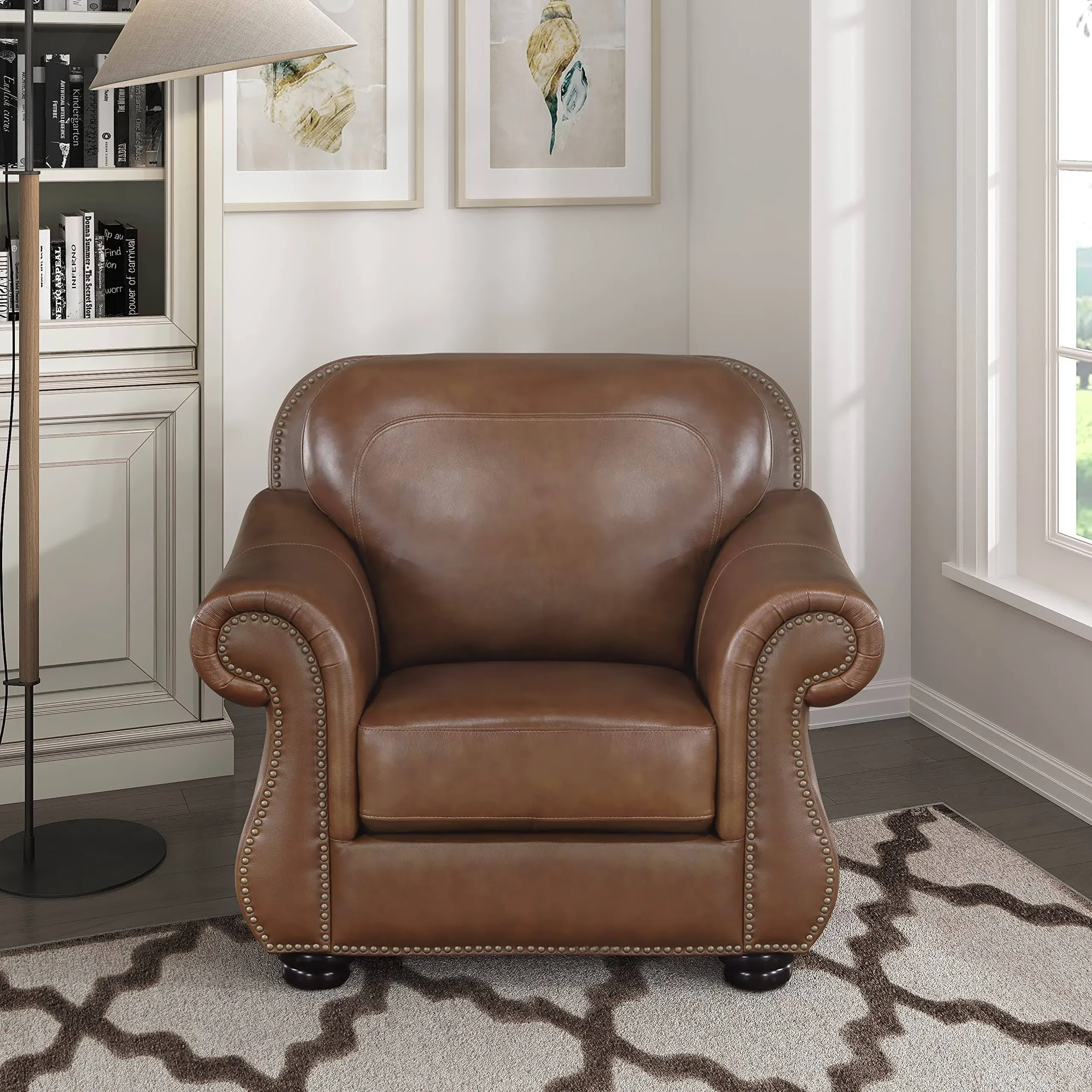 Lexicon Guthrie Leather Match Living Room Chair, Camel Brown