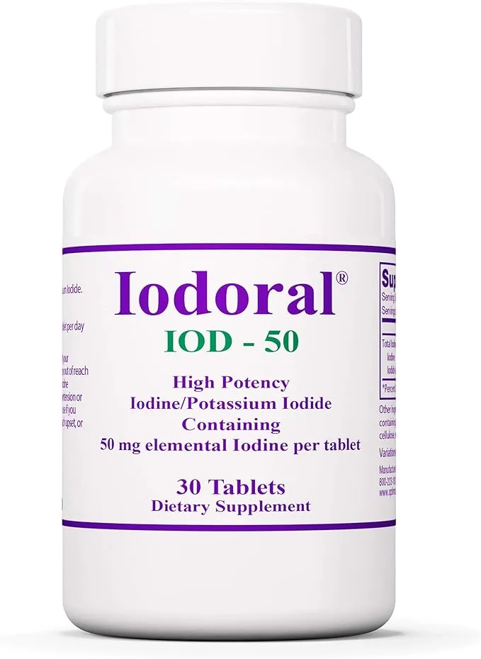 Optimox Iodoral 50 mg - Original High Potency Lugol Solution Iodine Nutritional Supplement - Energy and Thyroid Support - 30 Tablets