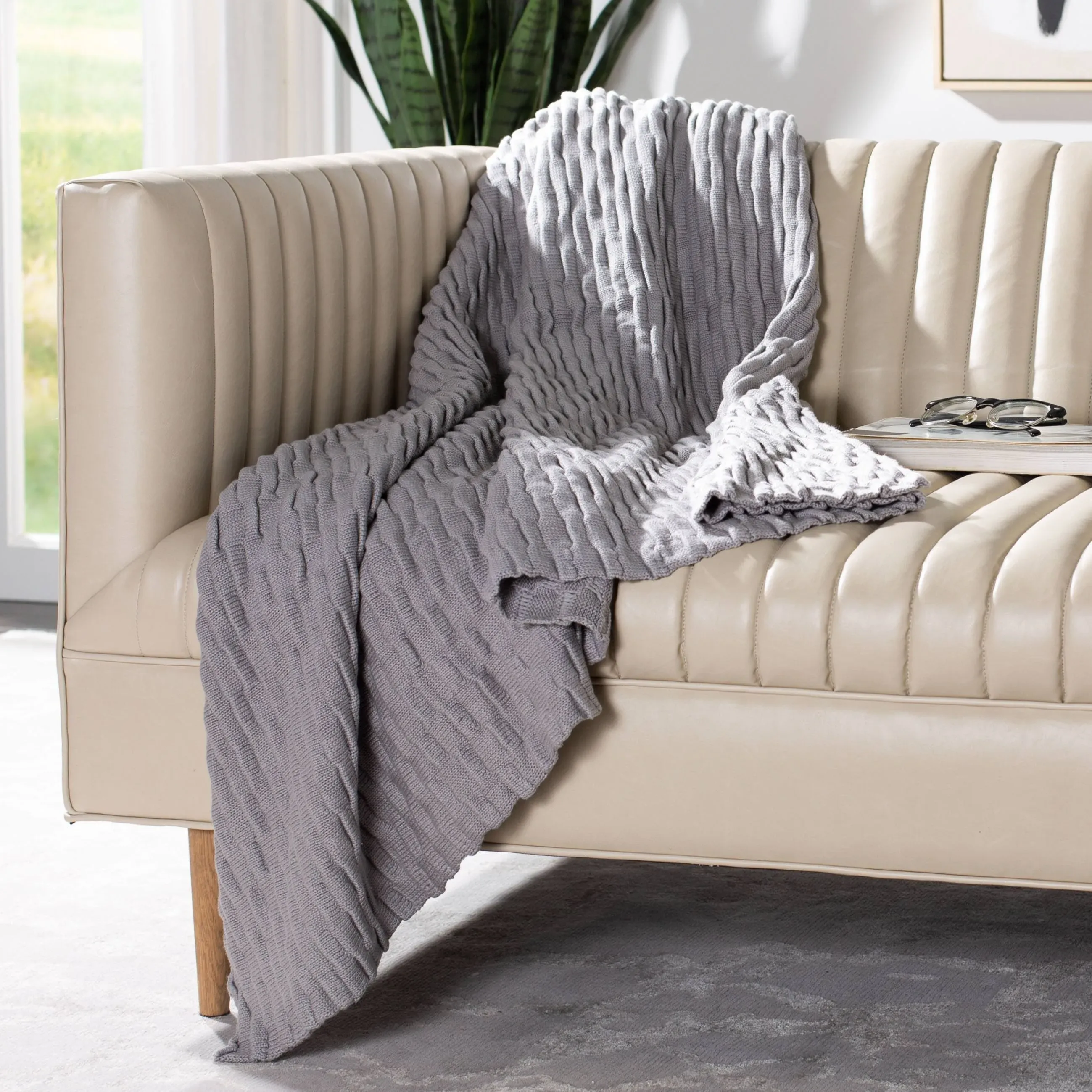 Noela Knit Throw Blanket - Oversized Light Grey Cotton Design for Cozy Comfort &amp; Chic Décor