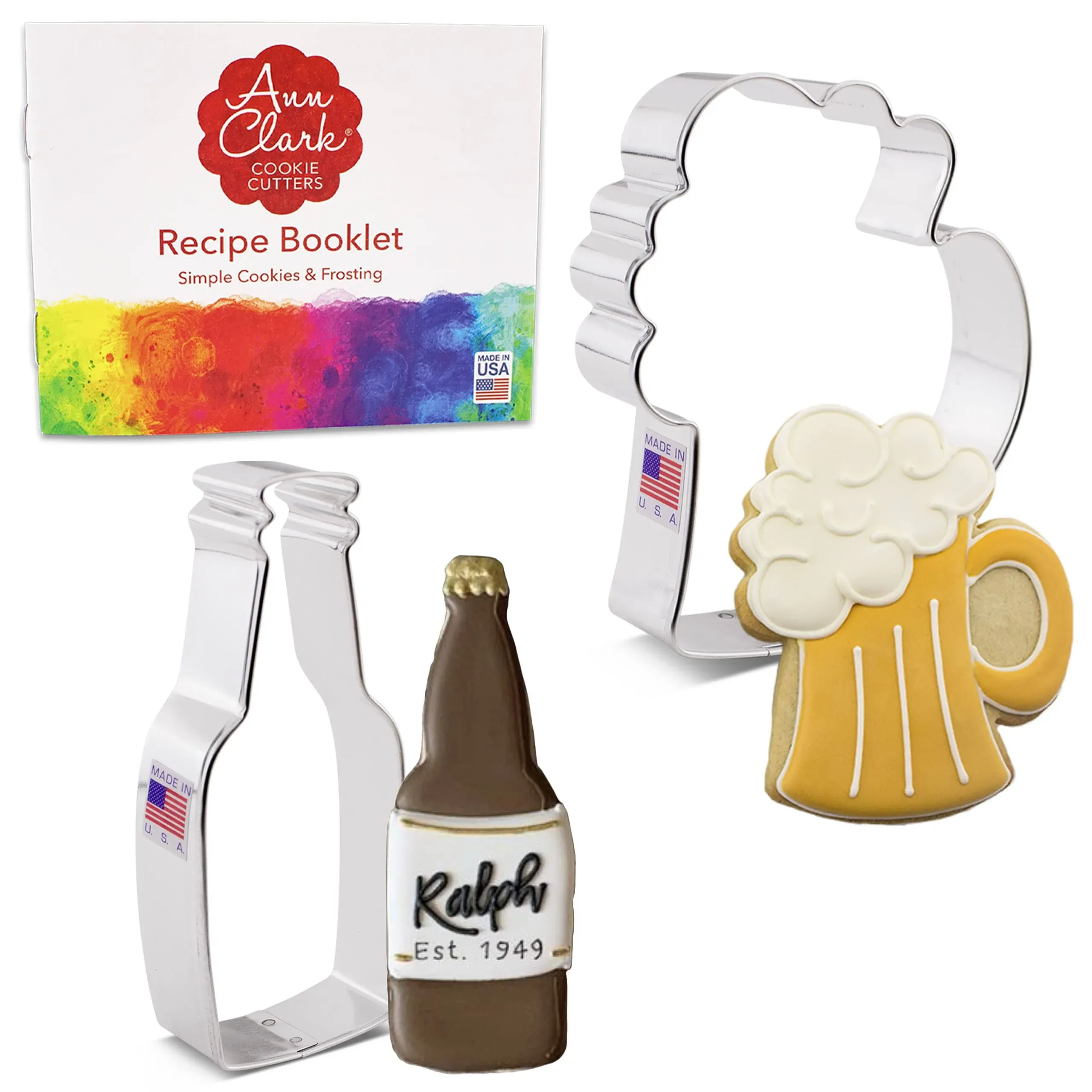 Cocktail Cookie Cutters 2-Pc. Set Made in the USA by Ann Clark, Beer/Soda Bottle, Beer Mug/Stein