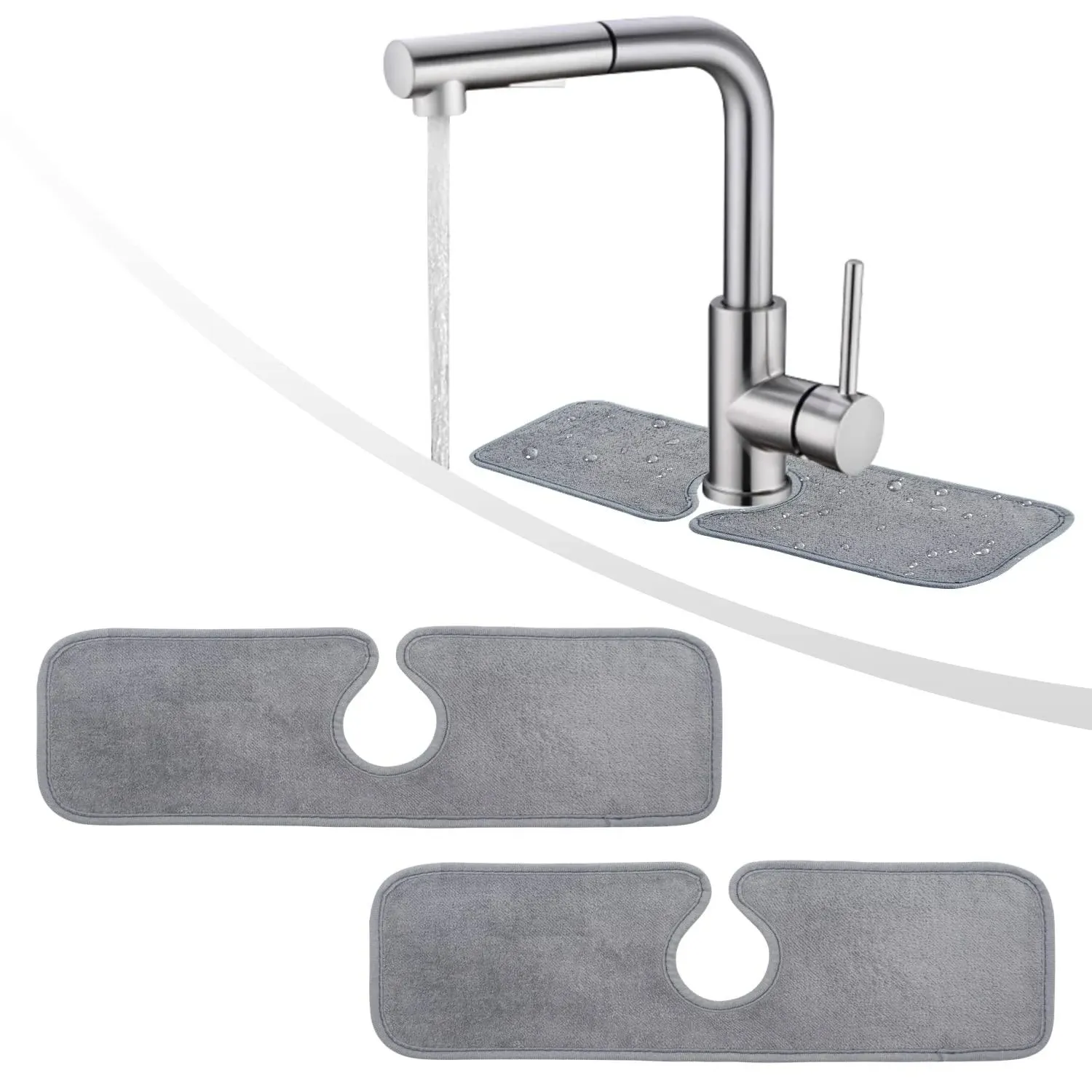 PoYang 2 Pack Kitchen Sink Splash Guard: Long Sink Faucet Mat Splash Guard, Super Absorbent Microfiber Sink Protector Mat, Kitch