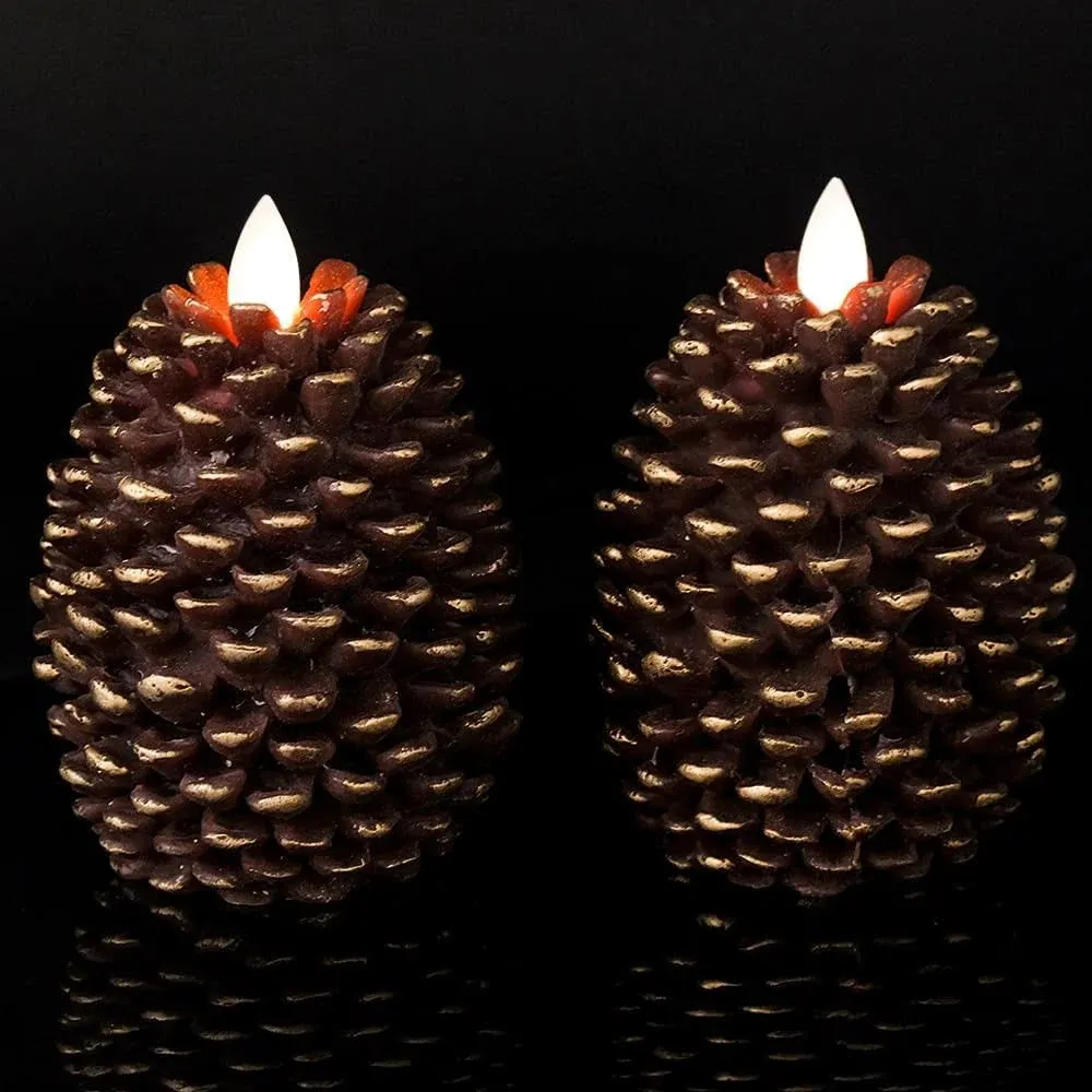 Eldnacele LED Pine Cone Candles Moving Wick, Battery Operated Flameless Candles