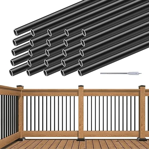 50-Pack 32"x3/4" Aluminum Deck Balusters Hollow Round Deck Railing Spindles Matte Coated Black for Wood and Composite Deck Indoor Outdoor