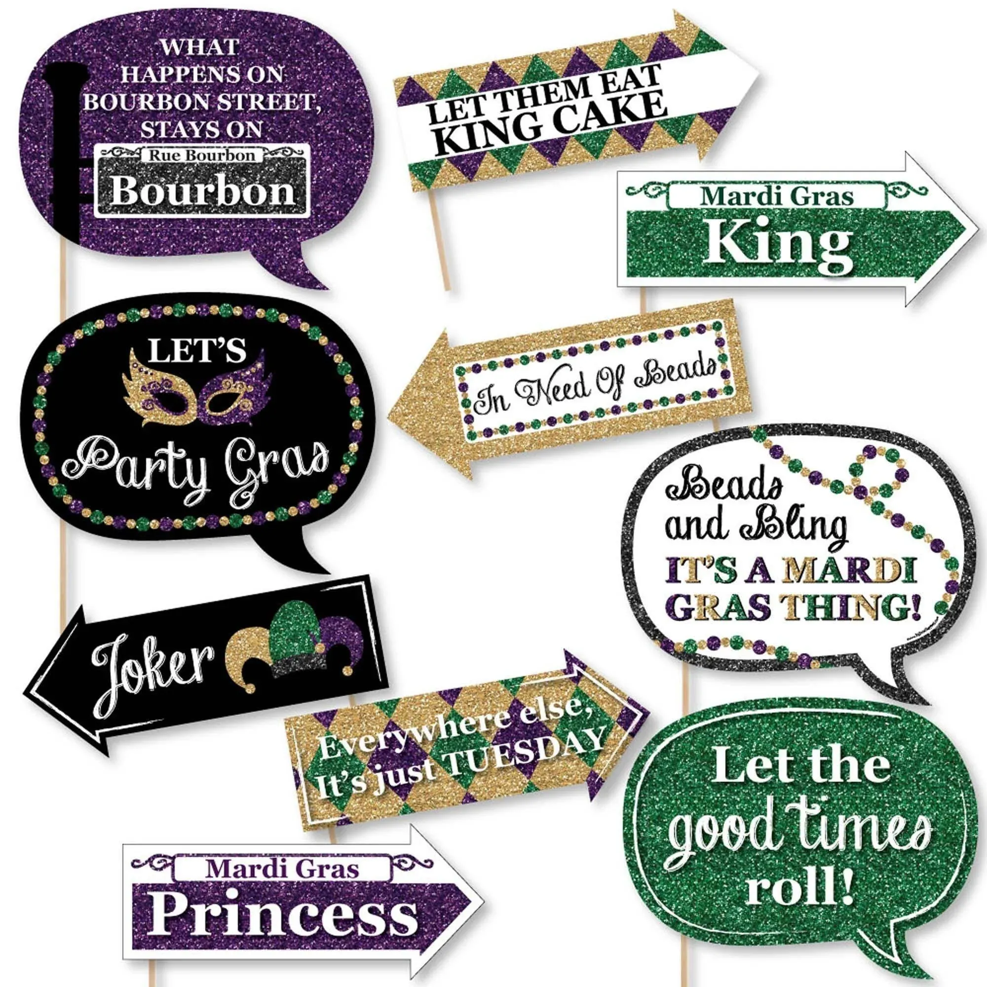 Funny Mardi Gras - Photo Booth Props Kit - 10 Piece