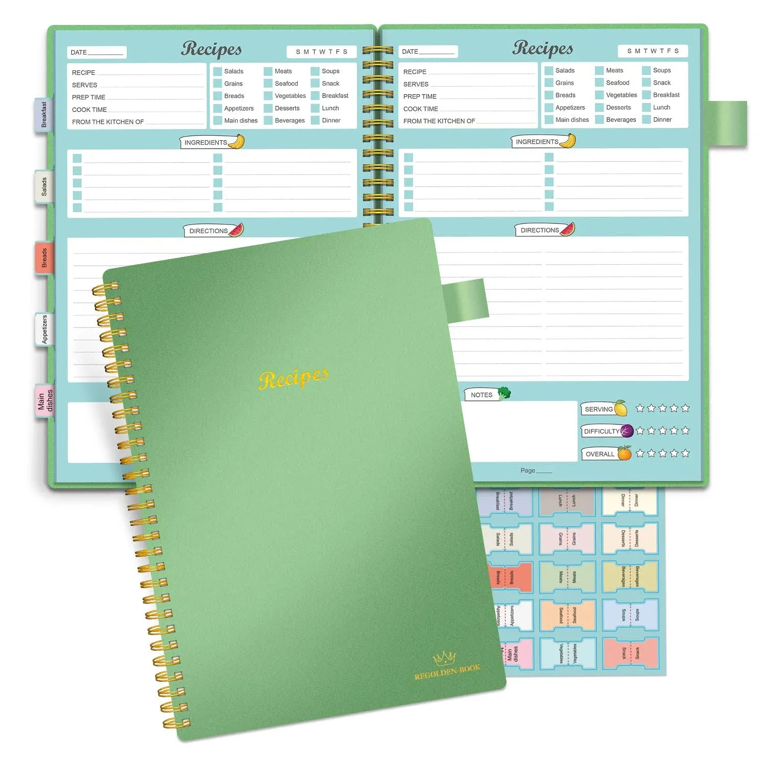 Recipe Book to Write in Your Own Recipes, Blank Recipe Notebook with 15 Tabs for