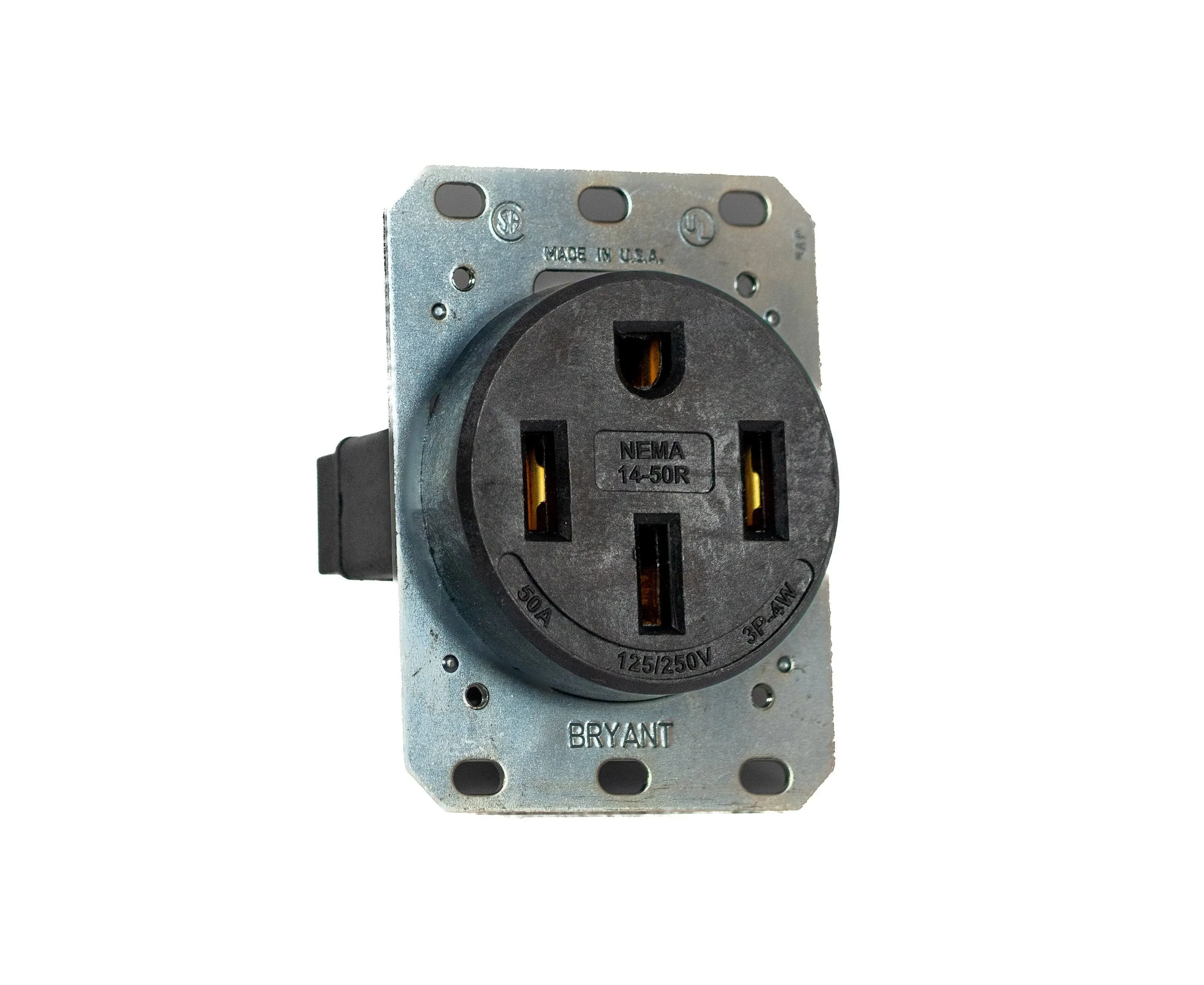 Bryant Electric 9450FR 50 Amp 125/250V NEMA 14-50R Flush Straight Blade Receptacle, Black