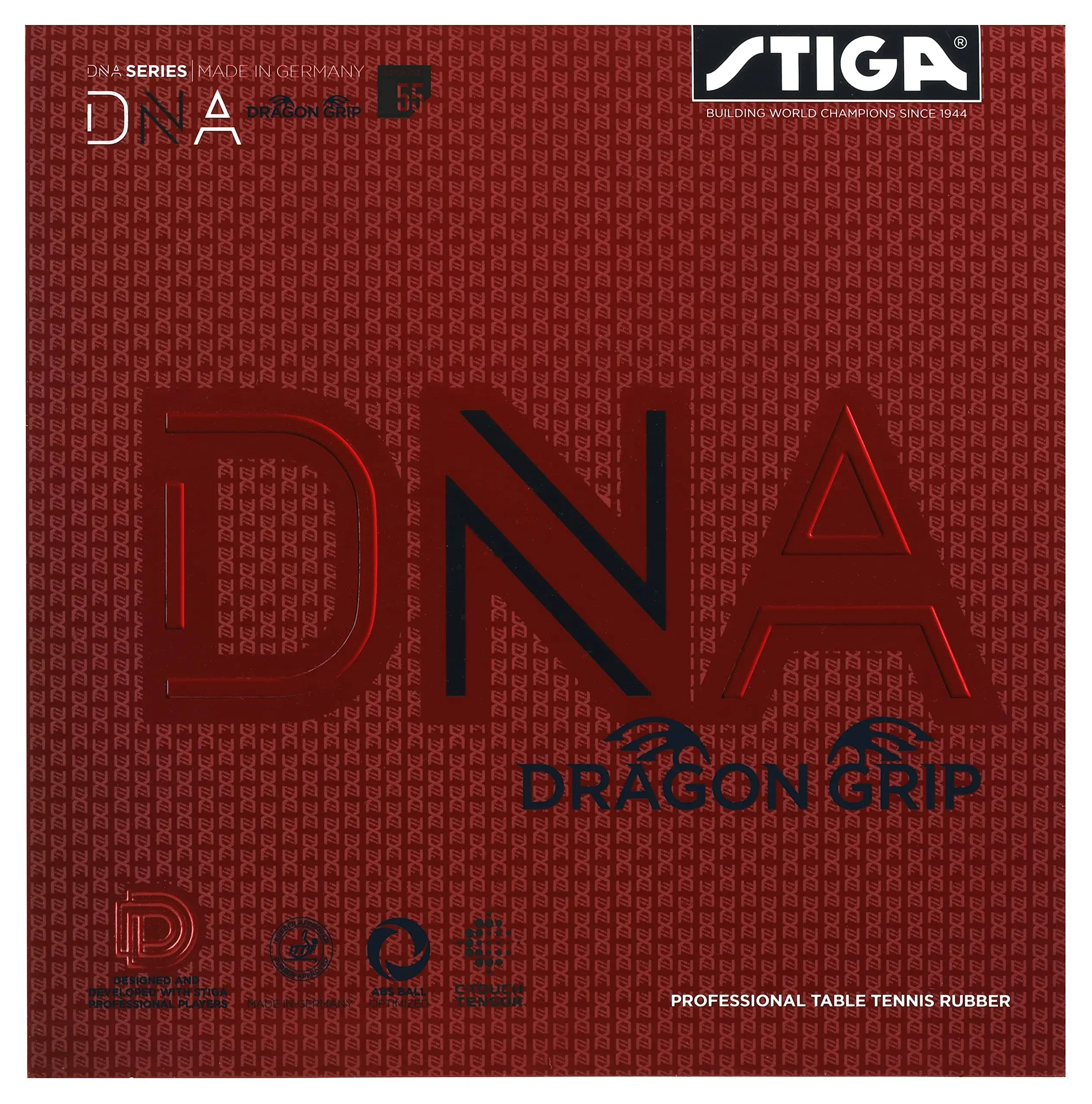 Stiga Sports AB Stiga Table Tennis Rubber DNA Dragon Grip 55, 2.3 for Maximum Control and Rotation, Red