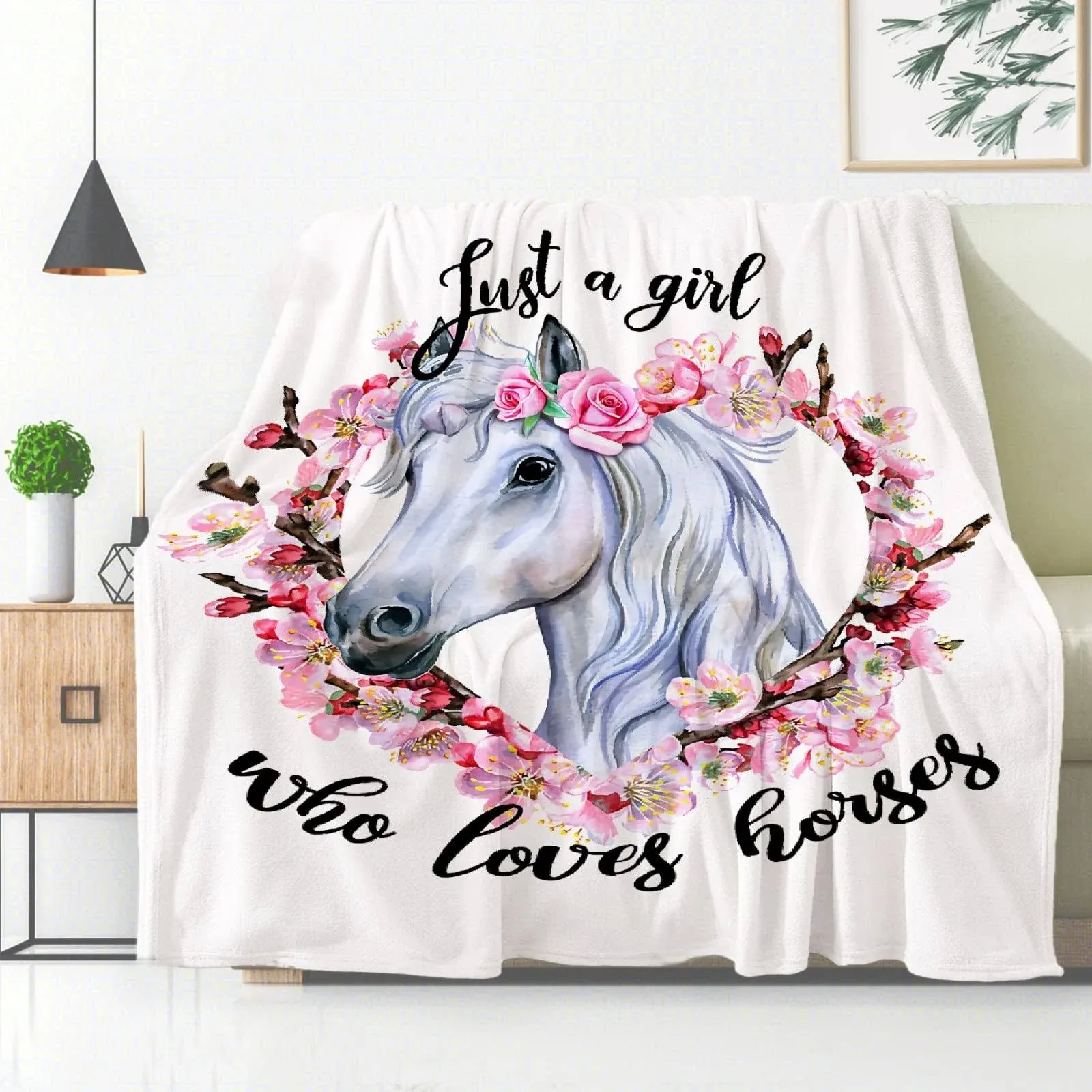 Just A Girl Who Loves Horses Horse Lover Blanket Throw, Flannel Fleece Microfiber ...