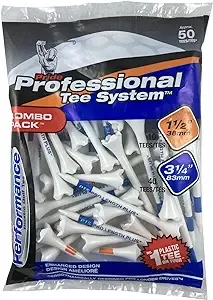 Pride Professional Tee System Plastic Golf Tees (Pack of 50), 40 Count 3-1/4-Inch + 10 Count 1-1/2-Inch,WhitePride Professional Tee System Plastic Golf Tees (Pack of 50…