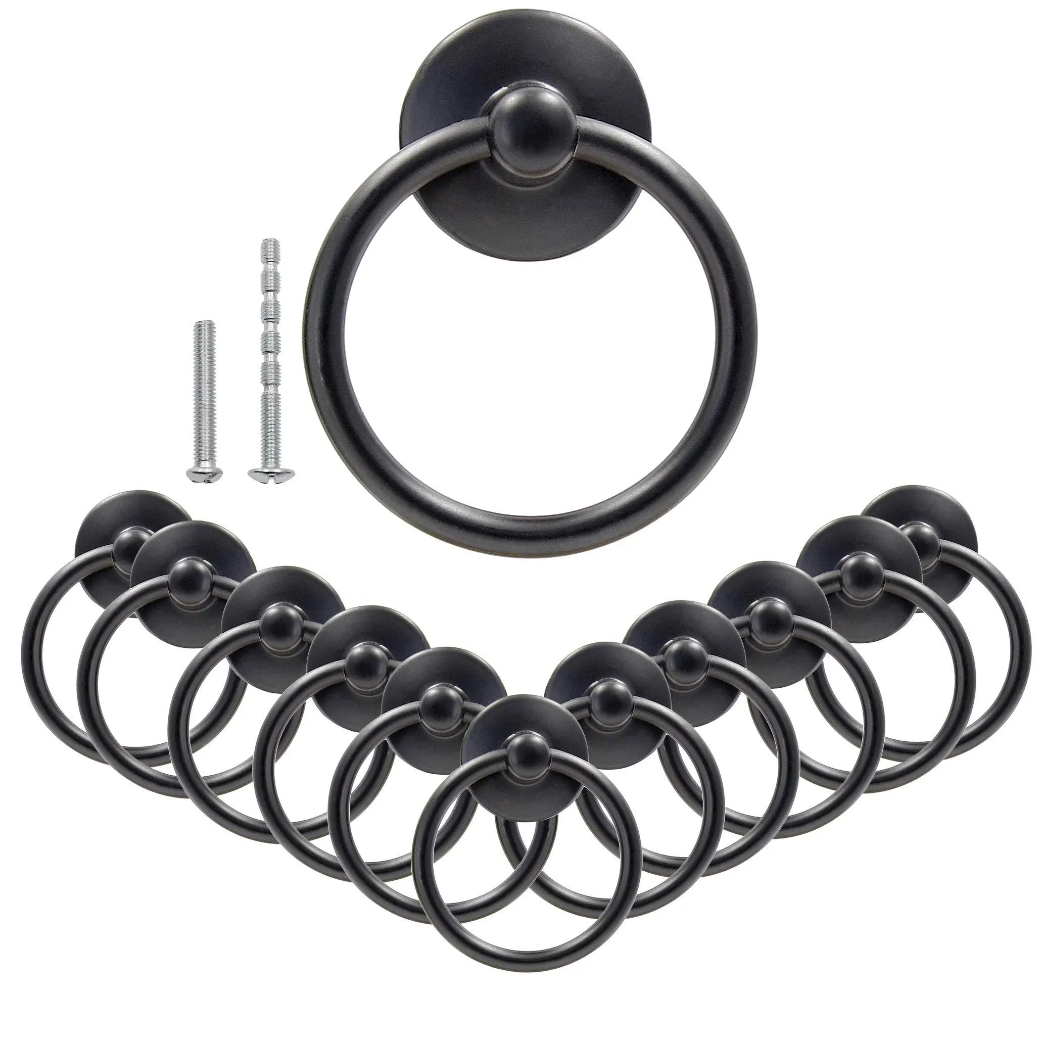 Bonsicoky 12pcs Round Ring Drawer Pulls Matte Black Ring Handle Knobs for Cabinet ...