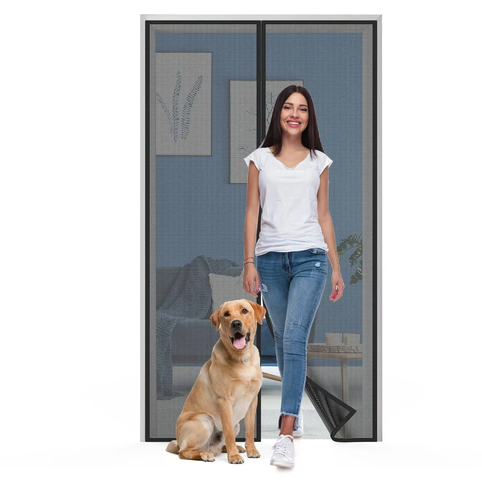 BESCOST Magnetic Screen Door 250g/m Fiberglass Mesh Screen Door Heavy Duty ...