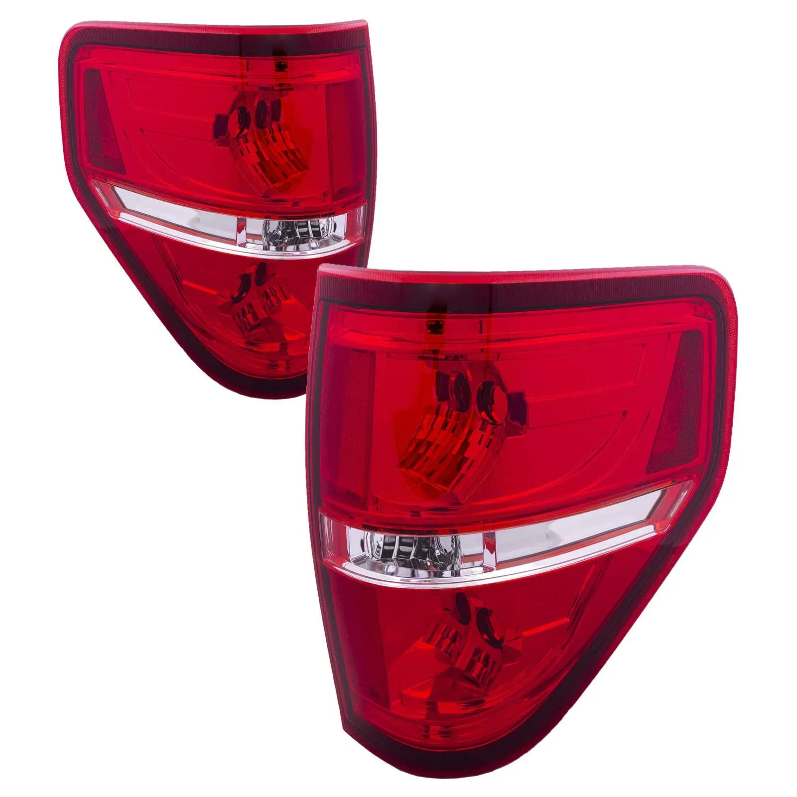 Headlights Depot OE Style Tail Lights; Chrome Housing; Red Lens (09-14 F-150 Styleside)