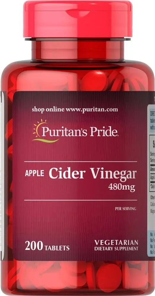 Puritan's Pride Apple Cider Vinegar 480 mg - 200 Tablets